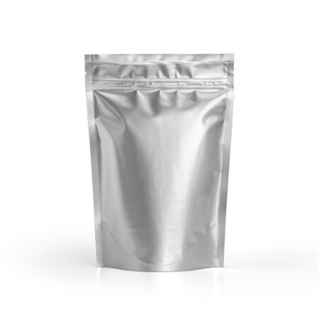 Blank,Foil,Plastic,Pouch,Coffee,Bag,Isolated,On,White,Background.