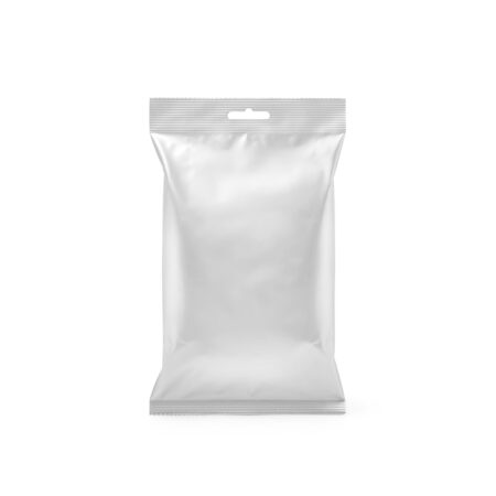 White,Foil,Blank,Paper,Pillow,Food,Snack,Bag,Isolated,On